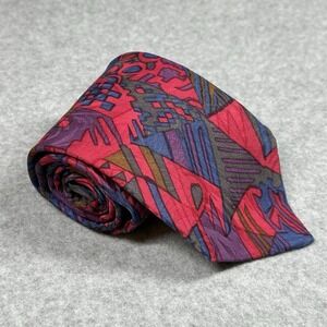 Vintage Geoffrey Beene Silk Tie Abstract Geometric 90s Bold Red  USA 58x3.7in